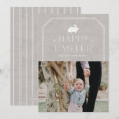 ヴィンテージうさぎのイースター写真カード - グレー 招待状 (正面/裏面)