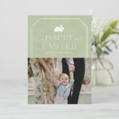 ヴィンテージうさぎのイースター写真カード - 緑 招待状 (スタンド正面)