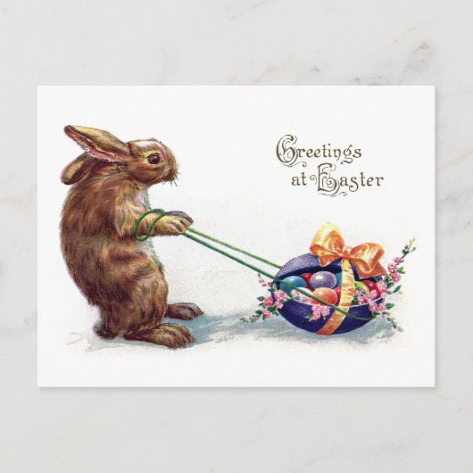 ヴィンテージうさぎイースター卵を引く シーズンポストカード (正面)