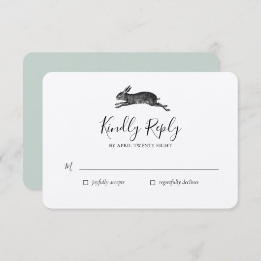 ヴィンテージうさぎウェディングRSVPカード 招待状 (正面/裏面)