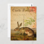 ヴィンテージうさぎフローラの花フランスの ポストカード (正面/裏面)