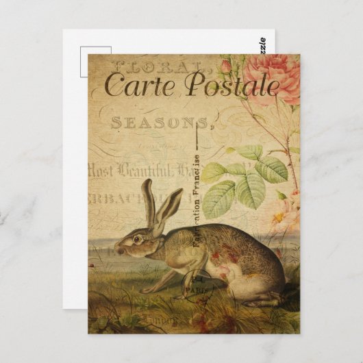 ヴィンテージうさぎフローラの花フランスの ポストカード (正面/裏面)