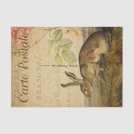 ヴィンテージうさぎフローラの花フランスの 薄葉紙 (正面)