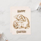 ヴィンテージうさぎ卵ハッピーイースター カード (正面/裏面インサイチュ)