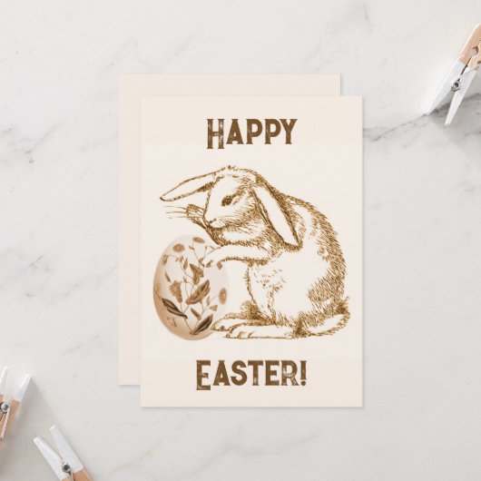ヴィンテージうさぎ卵ハッピーイースター カード (正面/裏面インサイチュ)