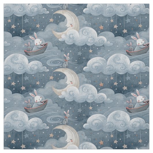 ヴィンテージうさぎ型青うさぎプリント材料 ファブリック (見本)