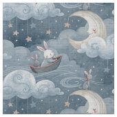 ヴィンテージうさぎ型青うさぎプリント材料 ファブリック (クローズアップ)