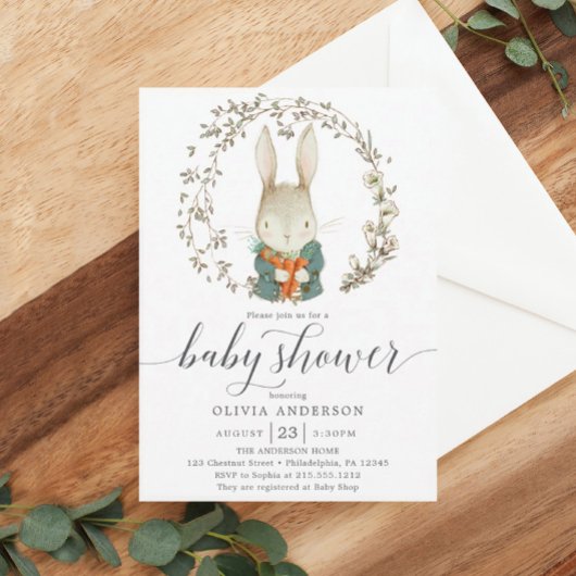 ヴィンテージうさぎ男女兼用赤ちゃんシャワー 招待状