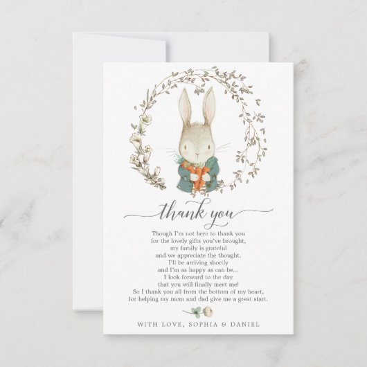 ヴィンテージうさぎ赤ちゃんシャワーサンキューカード 招待状 (正面)
