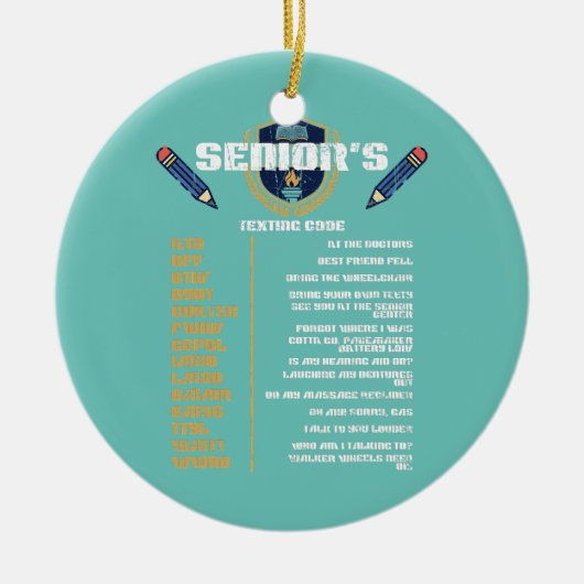 ヴィンテージおじいちゃんシニアメールや文字を打つコードおもしろい高齢者 セラミックオーナメント (正面)