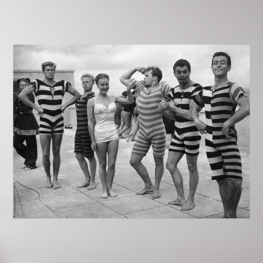 ヴィンテージおっちょこちょいのの水着を着た男性と女性 ポスター (正面)