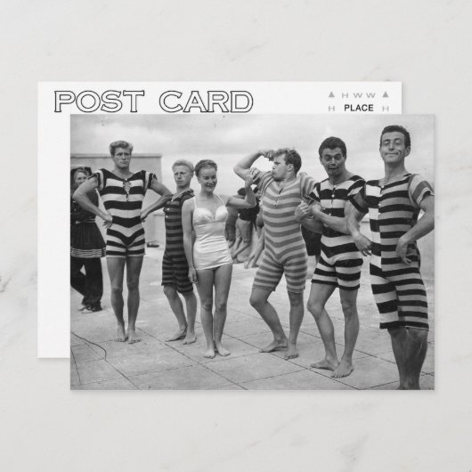 ヴィンテージおっちょこちょいのの水着を着た男性と女性 ポストカード (正面/裏面)