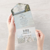 ヴィンテージおとぎ素朴話の城の結婚森 オールインワン招待状 (貼ってはがせる)