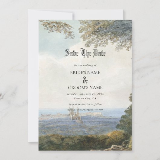 ヴィンテージおとぎ素朴話の城の結婚森 セーブザデート (正面)