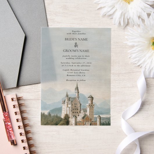 ヴィンテージおとぎ素朴話の城の結婚森 ベラム紙招待状 (ウェディング)