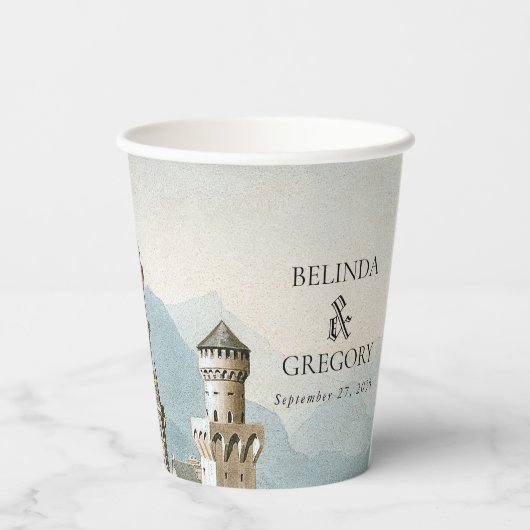 ヴィンテージおとぎ素朴話の城の結婚森 紙コップ (裏面)