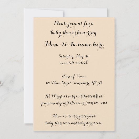 ヴィンテージおとぎ話かわいい女の子ベビーシャワーパーティー 招待状 (裏面)