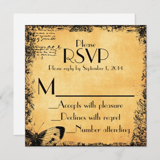 ヴィンテージおとぎ話の愛の引用文マッチングRSVPカード 招待状 (正面/裏面)