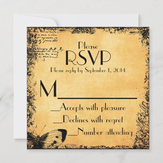 ヴィンテージおとぎ話の愛の引用文マッチングRSVPカード 招待状 (正面)