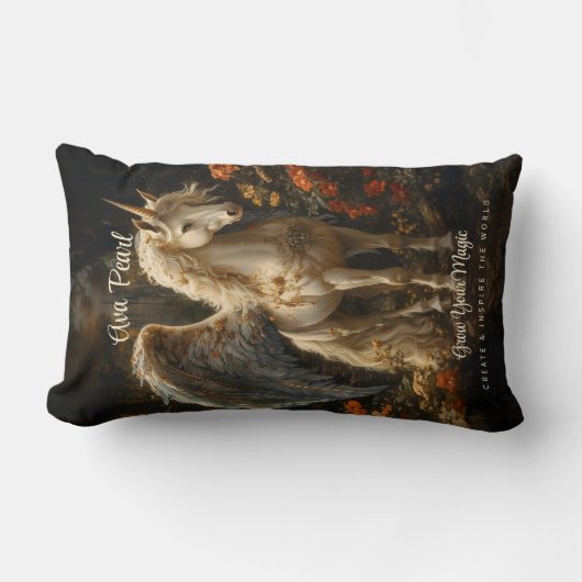 ヴィンテージおとぎ話の森ユニコーンファンタジー ランバークッション (正面)