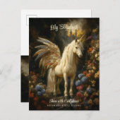 ヴィンテージおとぎ話の森ユニコーンマジカルペガサス ポストカード (正面/裏面)