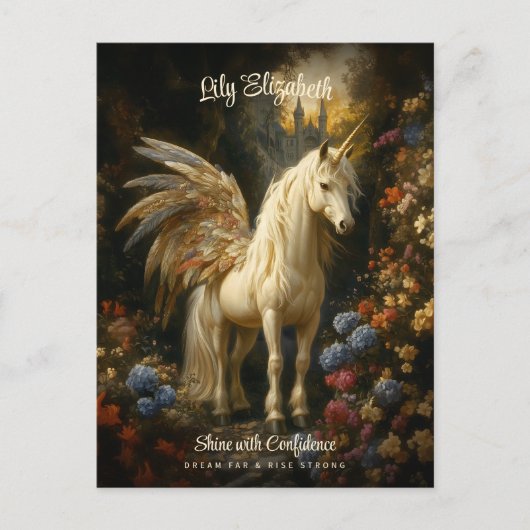 ヴィンテージおとぎ話の森ユニコーンマジカルペガサス ポストカード (正面)