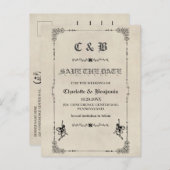 ヴィンテージおとぎ話の結婚式の日付を保存 案内ポストカード (正面/裏面)