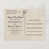 ヴィンテージおとぎ話の結婚式の日付を保存 案内ポストカード (裏面)