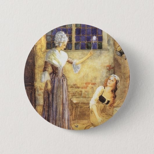 ヴィンテージおとぎ話シンデレラと妖精の女神 缶バッジ (正面)