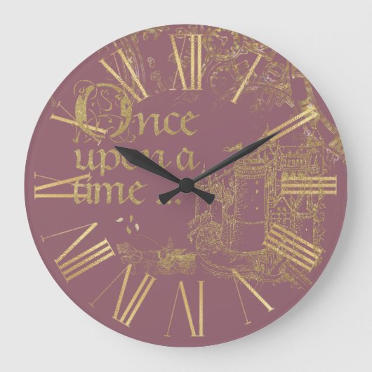 ヴィンテージおとぎ話テーマ金ゴールドキャッスルオン赤面 ラージ壁時計 (正面)