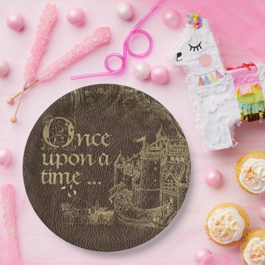 ヴィンテージおとぎ話テーマ金ゴールド城オンレザー ペーパープレート (パーティー)
