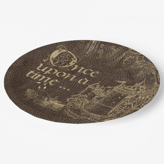 ヴィンテージおとぎ話テーマ金ゴールド城オンレザー ペーパープレート (アングル)