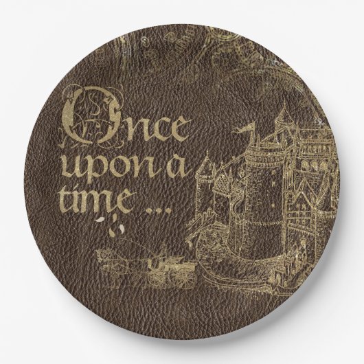 ヴィンテージおとぎ話テーマ金ゴールド城オンレザー ペーパープレート (正面)
