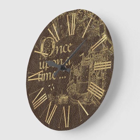 ヴィンテージおとぎ話テーマ金ゴールド城オンレザー ラージ壁時計 (傾斜)