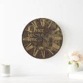 ヴィンテージおとぎ話テーマ金ゴールド城オンレザー ラージ壁時計 (ホーム)