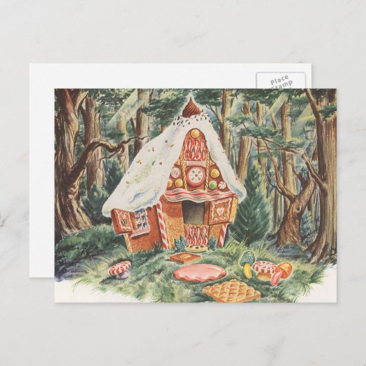 ヴィンテージおとぎ話ハンゼルとグレテルキャンディーハウス ポストカード (正面/裏面)