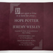 ヴィンテージおとぎ話ブックシルバーブルゴーニュ結婚ーズ 三つ折り招待状 (内部中)