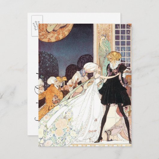 ヴィンテージおとぎ話プリンセスウェディング日付を保存! 案内ポストカード (正面/裏面)