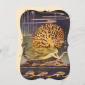 ヴィンテージおとぎ話マーメイドコーラルバースデーパーティー 招待状 (正面/裏面)