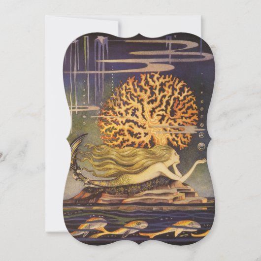 ヴィンテージおとぎ話マーメイドコーラルバースデーパーティー 招待状 (正面)