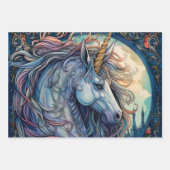 ヴィンテージおとぎ話ユニコーンの水色 ラッピングペーパーシート (正面3)