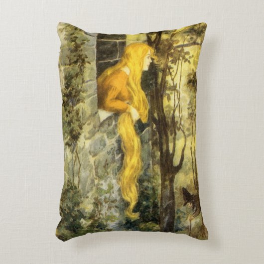 ヴィンテージおとぎ話ラプンツェルとロングブロンド髪 アクセントクッション (正面(垂直))