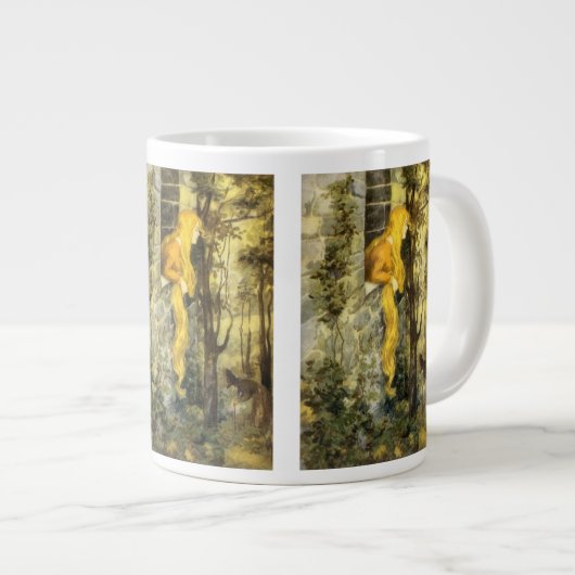 ヴィンテージおとぎ話ラプンツェルとロングブロンド髪 ジャンボコーヒーマグカップ (正面右)