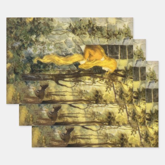 ヴィンテージおとぎ話ラプンツェルとロングブロンド髪 ラッピングペーパーシート (セット)