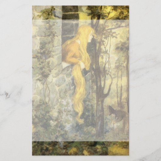 ヴィンテージおとぎ話ラプンツェルとロングブロンド髪 便箋 (正面)