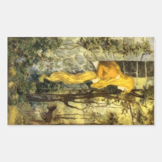 ヴィンテージおとぎ話ラプンツェルとロングブロンド髪 長方形シール (正面)