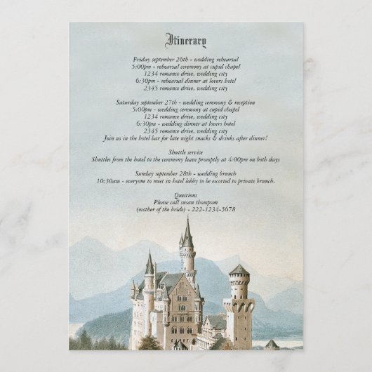 ヴィンテージおとぎ話素朴城の結婚旅程 プログラム (裏面)