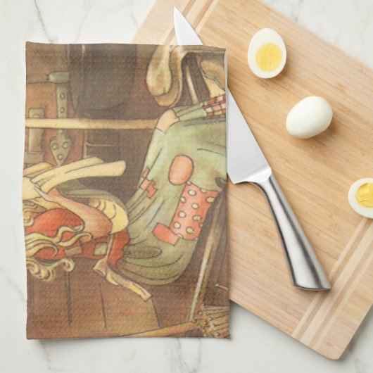 ヴィンテージおとぎ話、シンデレラとおとぎ妖女 キッチンタオル (四つ折り)