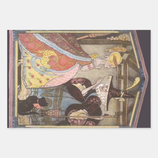 ヴィンテージおとぎ話、シンデレラとおとぎ妖女 ラッピングペーパーシート (正面)