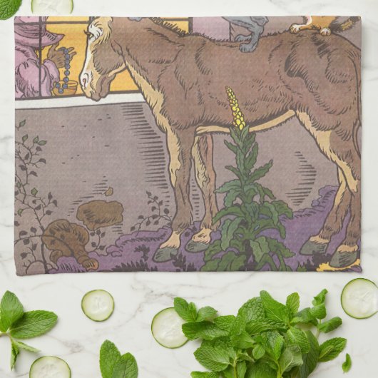 ヴィンテージおとぎ話、ブレーメンタウンミュージシャン、ハウマン キッチンタオル (折り畳み)